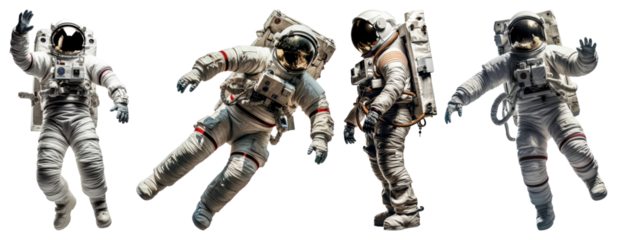 PNG Floating astronauts in space suits, element set on transparent background