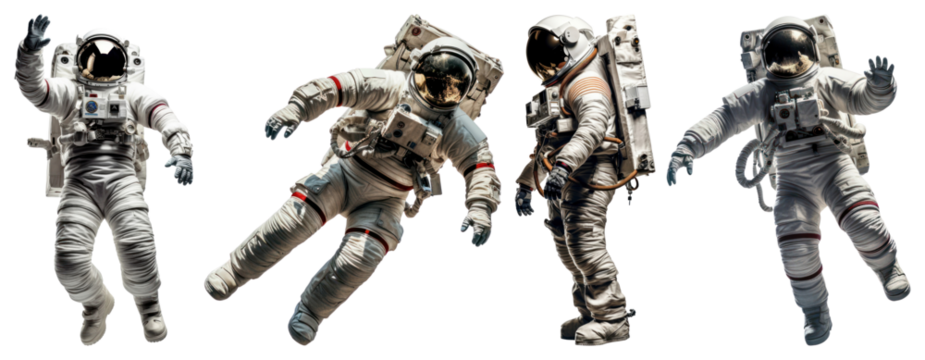 PNG Floating astronauts in space suits, element set on transparent background