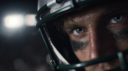 Fototapeta premium Close-Up of American Football Player in Action Helmet