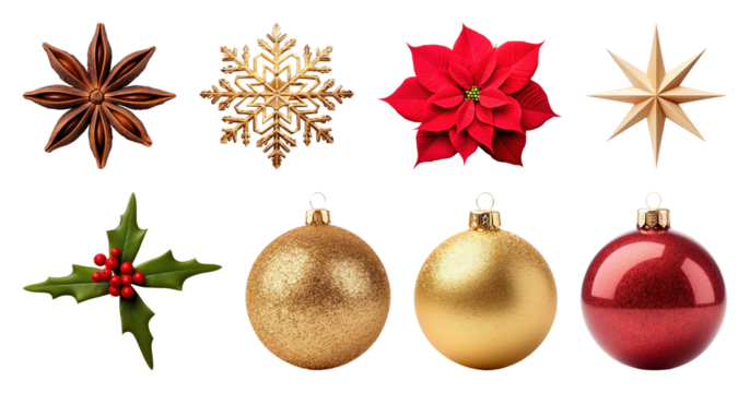 Festive holiday ornaments collection.