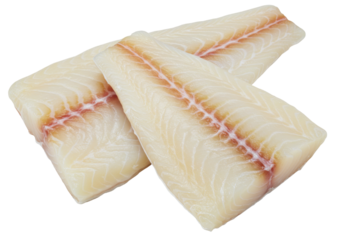 Isolated raw cod fillet, fresh healthy fish steak ready for cooking, healthy eating concept