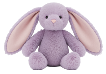 Isolated lavender plush bunny toy, soft, cuddly, a great gift for kids or as home décor item