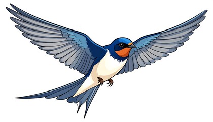 Obraz premium Cartoon swallow in flight against white background