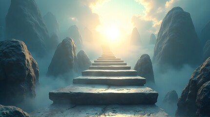 Stone steps leading to radiant light