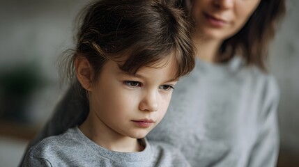 Obraz premium A mother shows concern for her sad child conveying familial support and empathy