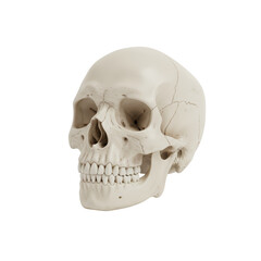 Obraz premium Anatomical depiction of a human skull on transparent isolated backdrop, detailed bone structure
