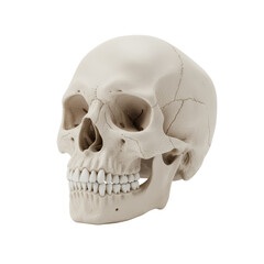 Anatomical representation of a human skull bone structure with neutral expression on an isolated