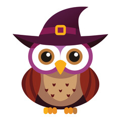Cute owl wearing purple witch hat yellow orange