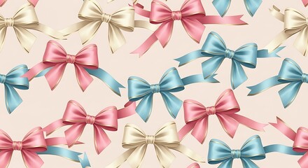Pastel Bows Pattern - Delicate Ribbons for Gift Wrapping and Decoration.