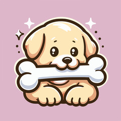Illustration of a cute dog biting a bone