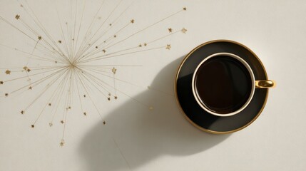 Coffee cup and saucer on white surface
