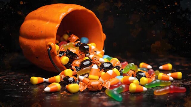 Halloween Candy Overflowing from Pumpkin Bucket