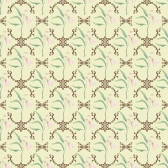 Watercolor Floral Seamless Pattern, Elegant yellow Background with Bellflower and Vibrant orange Groovy Lines, Gothic Chic Textile Design.