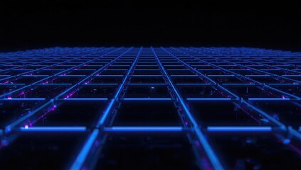 Abstract illustration showcasing a glowing blue grid pattern against a dark backdrop, evoking a sense of digital space and futuristic design.