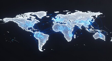 Digital World Map With Network Connections On Dark Background