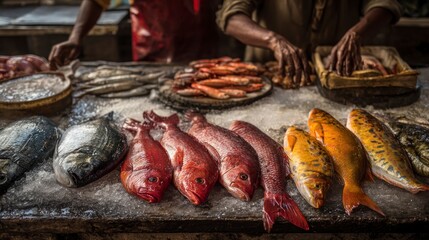 Colorful fresh fish at a market