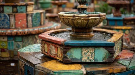 Colorful mosaic fountain detail