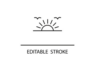 Minimalist sunrise with birds flying overhead, perfect for a zen morning or a new beginning with editable stroke for design. © NF CREATION