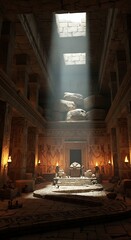 Obraz premium Sunlit Sanctuary - Ancient Temple Interior with Divine Illumination.
