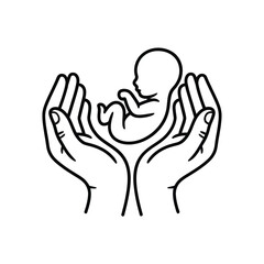 Hands gently holding a newborn baby silhouette