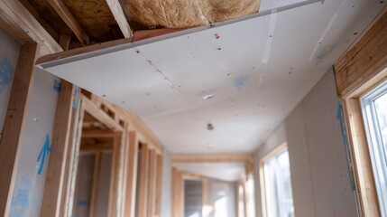 Construction building interior drywall ceiling