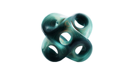 A captivating turquoise Mobius strip with intricate topographic map details hovering in the dark