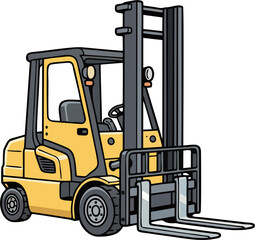 Yellow Forklift Truck Front Angle Vector Illustration for Warehouse and Industrial Logistics Isolated