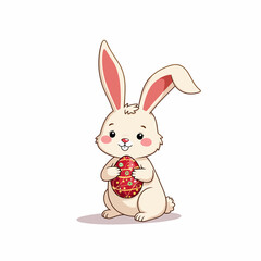 Obraz premium Adorable Cartoon Rabbit Character Holding a Patterned Egg in Charming Easter Illustration