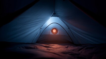 Cozy illuminated camping tent interior