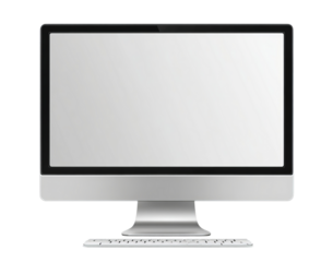 Silver computer monitor and keyboard isolated on a transparent background