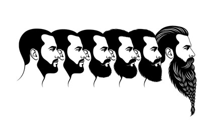 Silhouette of a man s profile showing evolution of beard styles from clean shaven to long and elaborate facial hair