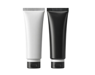 Two cosmetic tubes white and black isolated on a transparent background