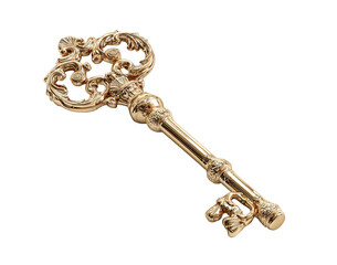 Ornate Golden Vintage Key isolated on a transparent background 1