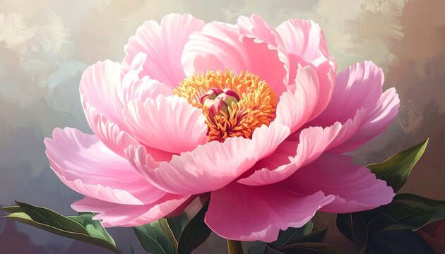 Large pink peony flower in full bloom against a soft background - Powered by Adobe