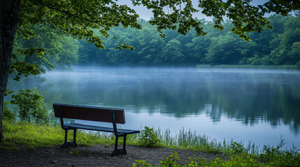 Obraz premium Sitting by the lake, the only sounds you hear are the birds and the gentle lapping of water. What emotions or thoughts does this serene setting evoke for you?