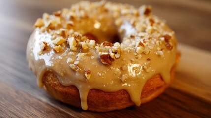 Delicious glazed donut with nuts