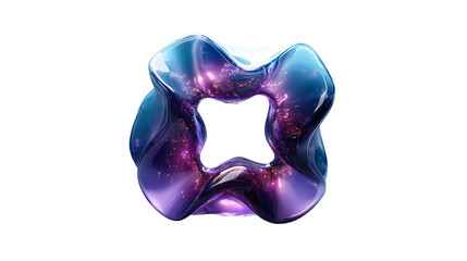A captivating abstract dimensional torus with iridescent blues and purples on a black background