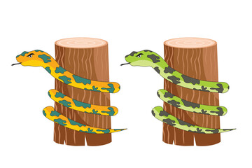 Snake Wrapped Around Tree Trunk Vector Illustration