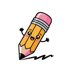 Happy Pencil Writing Fun Illustration