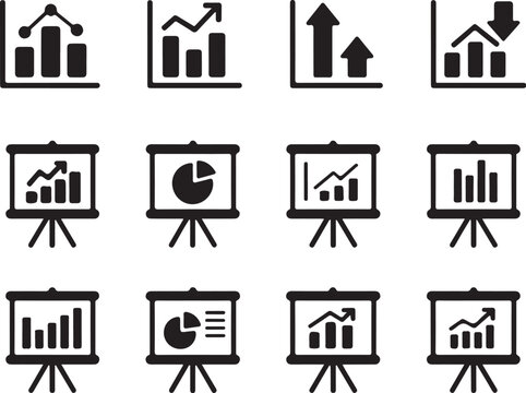 Business growth charts and presentation icons