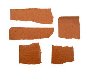 Torn red-brown paper scraps with transparent background