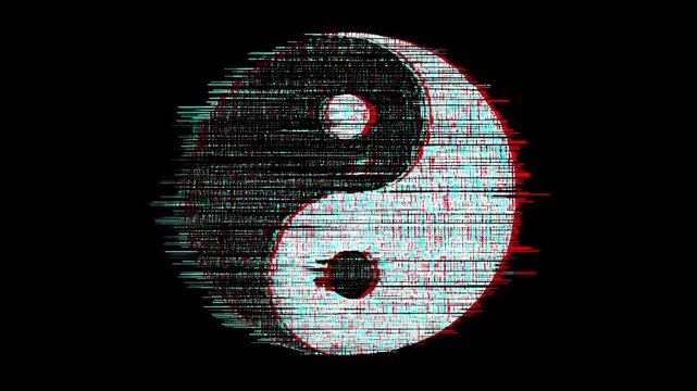 Dynamic yin yang glitch: stopmotion loop animation, digital aesthetic