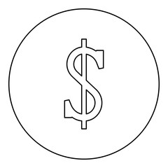 Dollar symbol sign currency icon in circle round black color vector illustration image outline contour line thin style