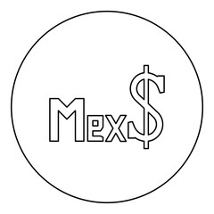 Mexico peso Currency MXN Mexican pesos dollar money MX$ icon in circle round black color vector illustration image outline contour line thin style