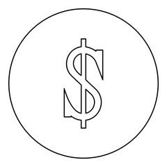 Dollar symbol sign currency icon in circle round black color vector illustration image outline contour line thin style