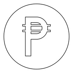 Filipino Peso sign symbol currency icon in circle round black color vector illustration image outline contour line thin style