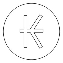 Symbol of Kip sign currency money icon in circle round black color vector illustration image outline contour line thin style