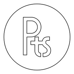 Peseta currency symbol sign money icon in circle round black color vector illustration image outline contour line thin style