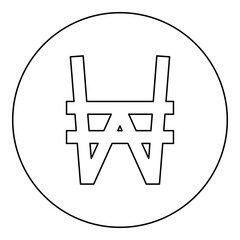 South Korean won currency symbol sign icon in circle round black color vector illustration image outline contour line thin style