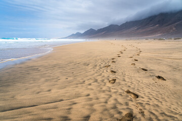 Footprints on the Cofete beach - Fuerteventura landscapes